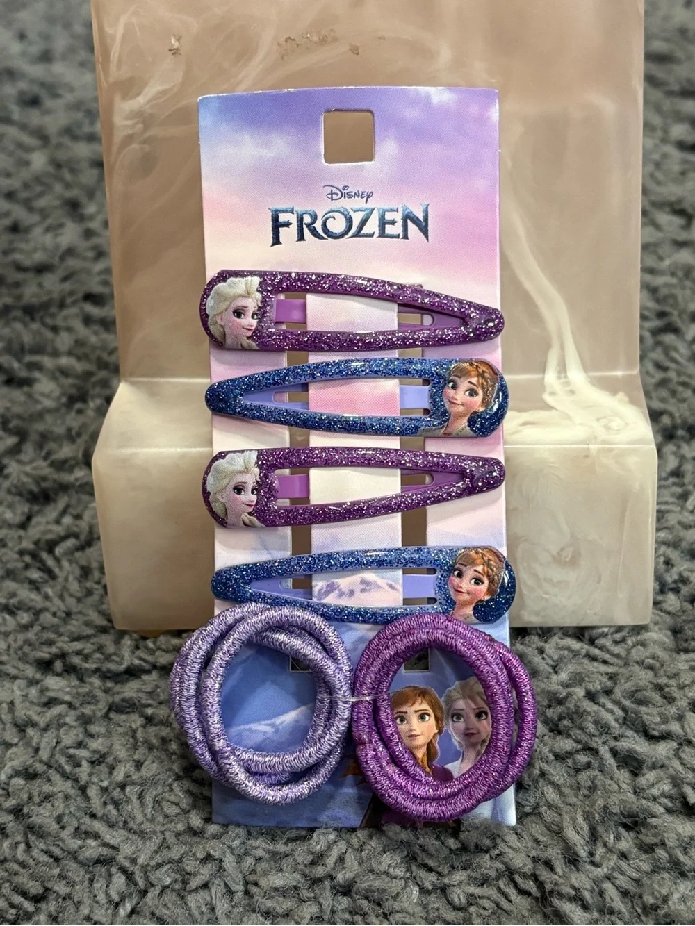 NWT Disney’s Frozen themed Purple & Blue Hair Clips and Hair Ties Set